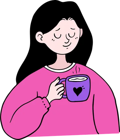 Girl Drinking Hot Chocoa or Coffee  Illustration