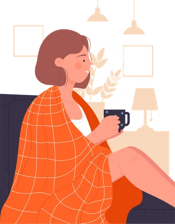 Girl drinking hot coffee  Illustration