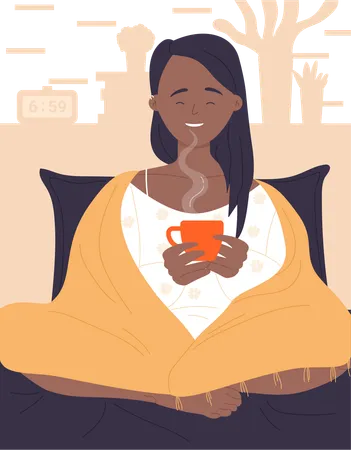 Girl drinking hot coffee  Illustration