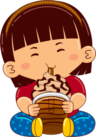 Girl drinking iced blended moccachino  Illustration