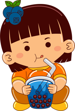 Girl drinking iced blueberry bubble tea  Illustration