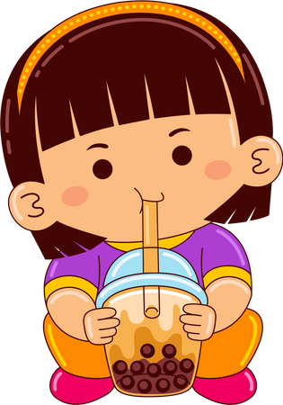 Girl drinking iced brown sugar bubble milk tea  Illustration
