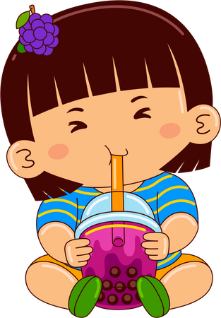 Girl drinking iced bubble grape tea  Illustration