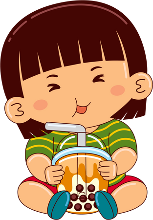 Girl drinking iced bubble milk tea  Illustration