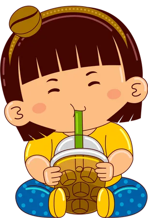 Girl drinking iced coffee  イラスト