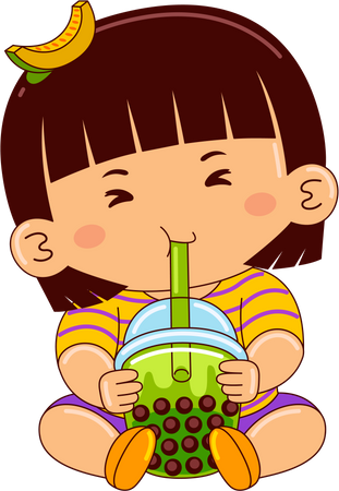 Girl drinking iced honeydew bubble tea  Illustration