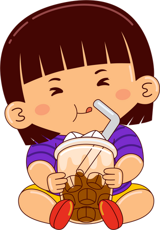 Girl drinking iced vanilla late  イラスト