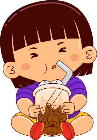 Girl drinking iced vanilla late  イラスト