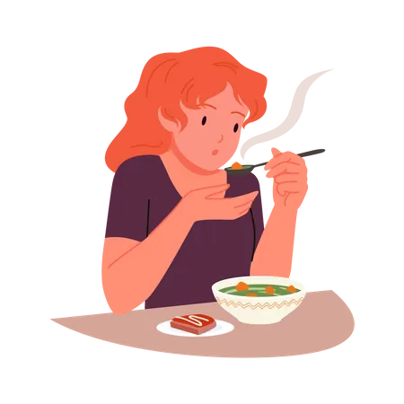 Girl drinking soup  Illustration