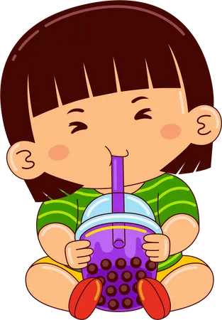 Girl drinking taro bubble tea  Illustration