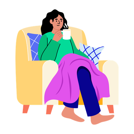 Girl drinking tea at home  Illustration