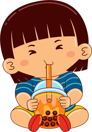 Girl drinking thai bubble tea  Illustration