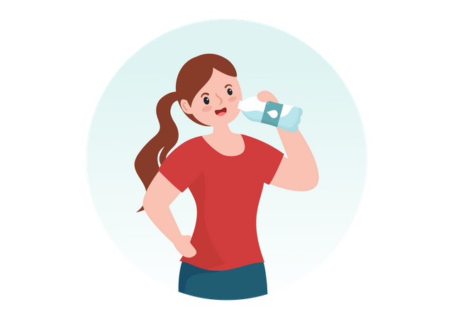 Girl Drinking Water  Illustration