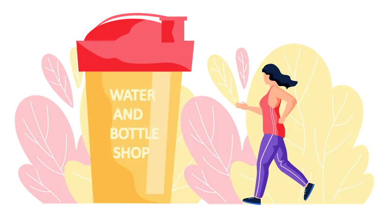 Girl drinking water after jogging Illustration