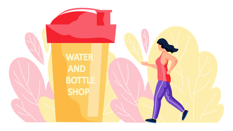 Girl drinking water after jogging  Illustration