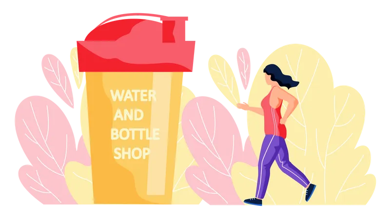 Girl drinking water after jogging  Illustration