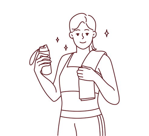 Girl drinking water after workout Illustration
