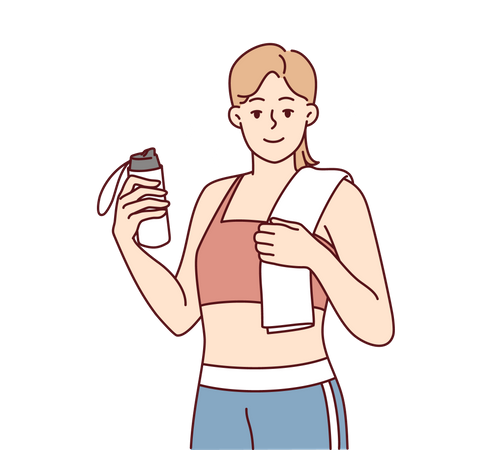 Girl drinking water after workout  Illustration