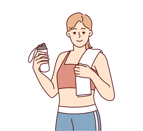 Girl drinking water after workout  Illustration