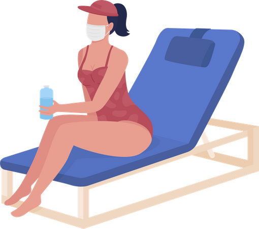 Girl drinking water at beach  Illustration