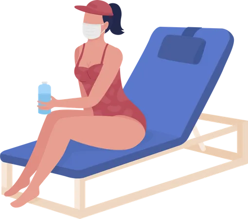 Girl drinking water at beach  Illustration