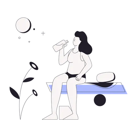 Girl drinking water at night  Illustration