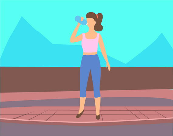 Girl drinking water from water bottle  Illustration