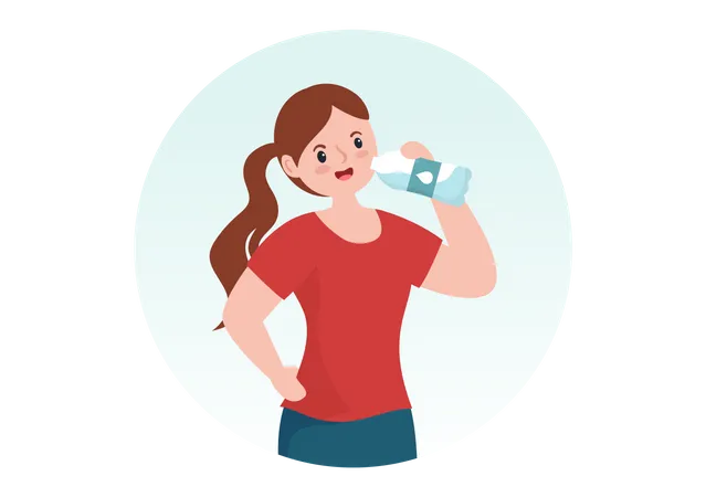 Girl Drinking Water  Illustration