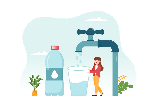 Girl Drinking Water  Illustration