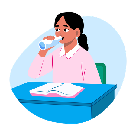 Girl Drinking water in classroom  Illustration