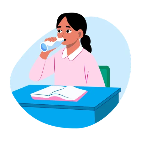 Girl Drinking water in classroom  Illustration