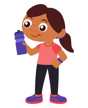 Girl drinking water while working out Illustration