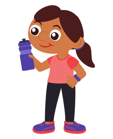 Girl drinking water while working out Illustration