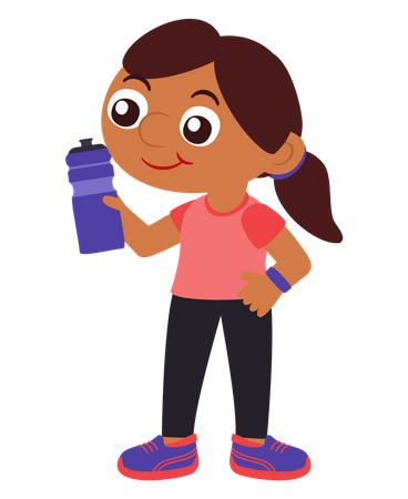 Girl drinking water while working out  Illustration