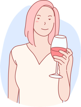 Girl Drinking Wine  Illustration