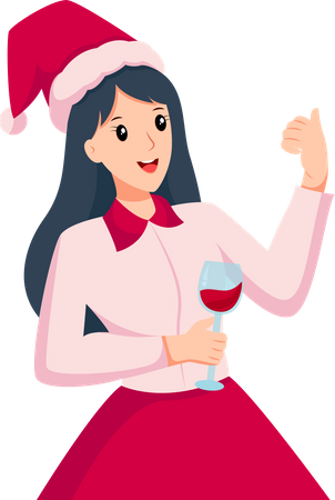 Girl drinking wine Illustration