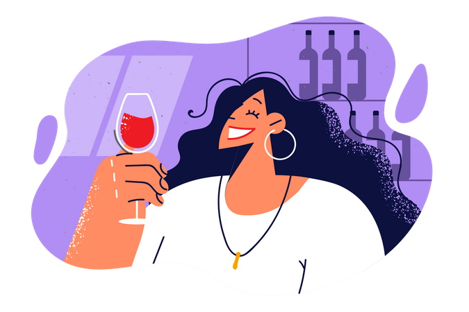 Girl drinking wine  Illustration
