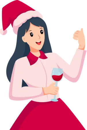 Girl drinking wine  Illustration