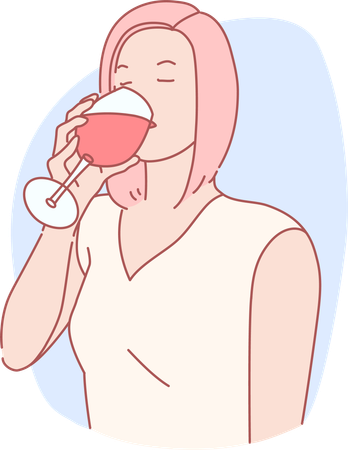 Girl Drinking Wine  Illustration