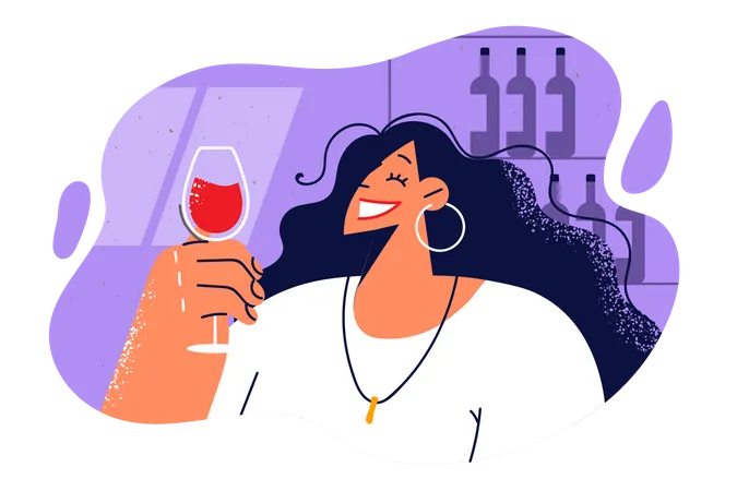 Girl drinking wine  Illustration