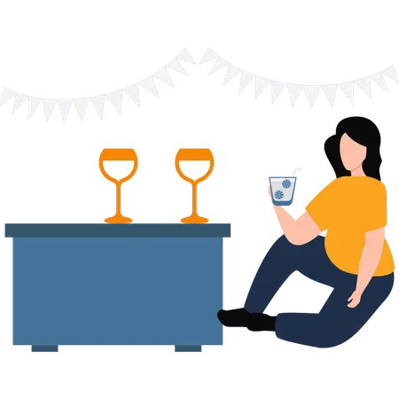 Girl drinking wine  Illustration