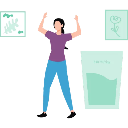 Girl drinks a lot of water daily for fitness  Illustration