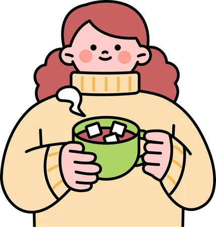 Girl drinks hot chocolate  Illustration