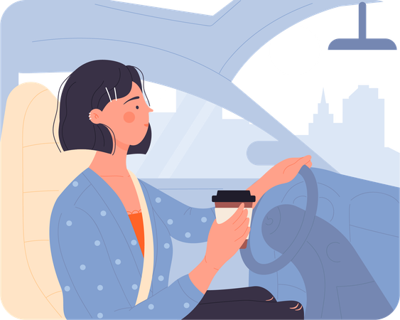 Girl driving car  Illustration