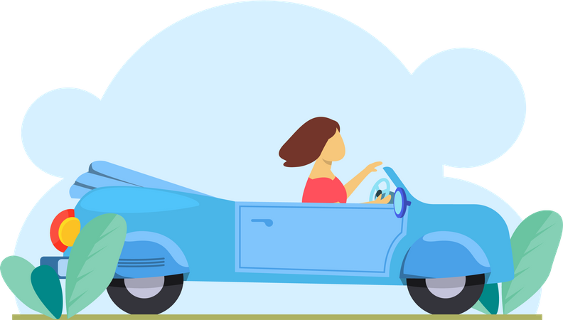 Girl driving car  Illustration