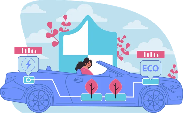 Girl driving eco car  Illustration