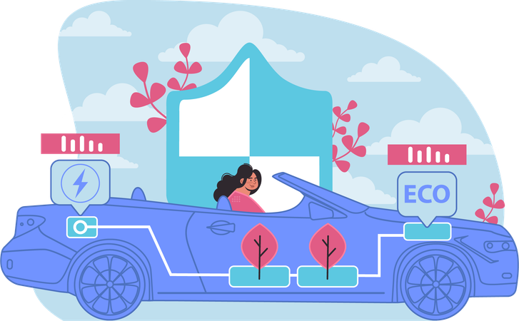 Girl driving eco car  Illustration