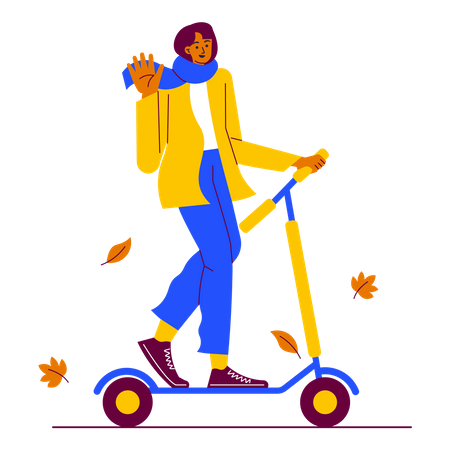 Girl Driving electric scooters at autumn day Illustration