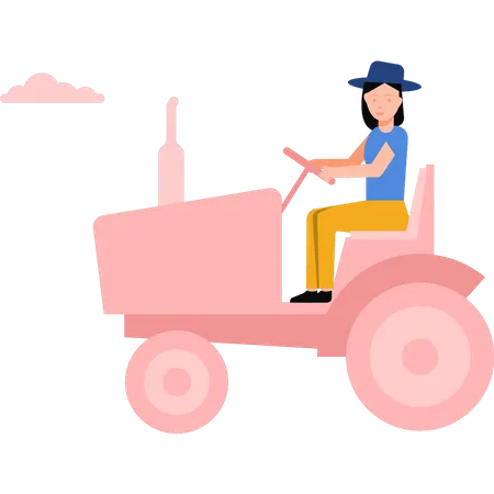 Girl driving tractor Illustration