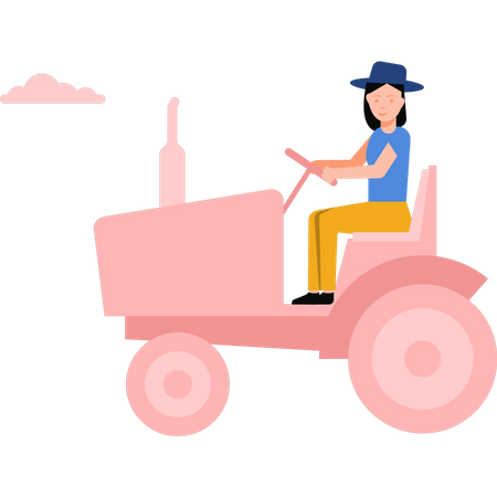 Girl driving tractor  Illustration